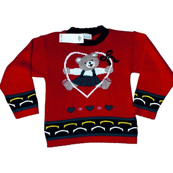 Vintage 80s Basic Editions Christmas Holiday Teddy Bear girls sweater 7/8 new - Picture 1 of 7